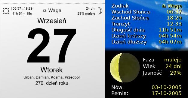 27 Września 2005 - Wtorek. Kartka z Kalendarza