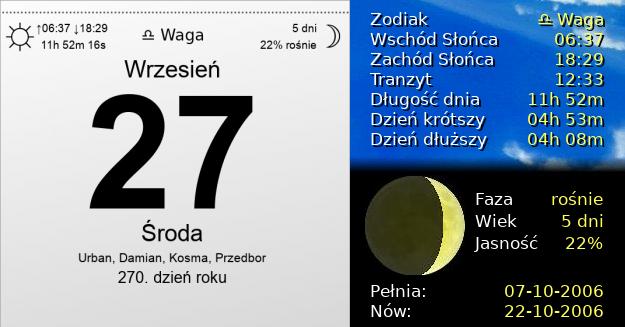 27 Września 2006 - Środa. Kartka z Kalendarza