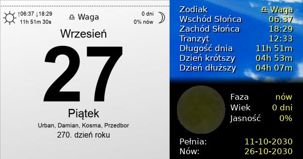 27 Września 2030 - Piątek. Kartka z Kalendarza