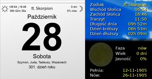 28 Października 1905 - Sobota. Kartka z Kalendarza