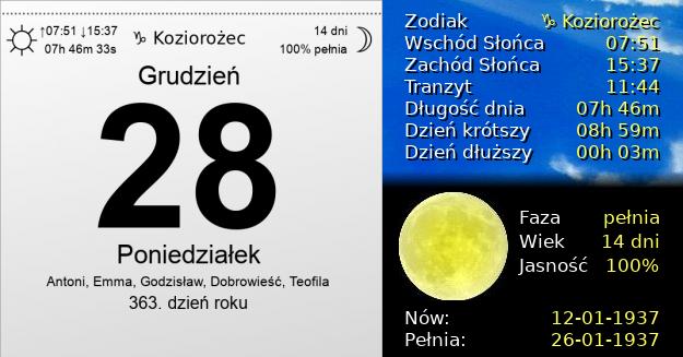 28 Grudnia 1936 - Poniedziałek. Kartka z Kalendarza