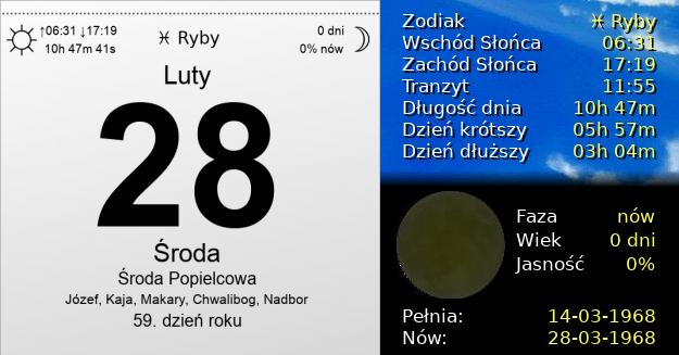 28 Lutego 1968 - Środa Popielcowa. Kartka z Kalendarza