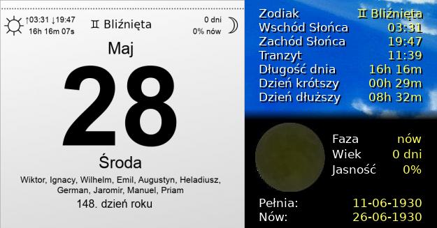 28 Maja 1930 - Środa. Kartka z Kalendarza