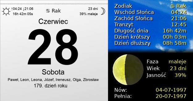 28 Czerwca 1997 - Sobota. Kartka z Kalendarza