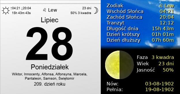 28 Lipca 1902 - Poniedziałek. Kartka z Kalendarza