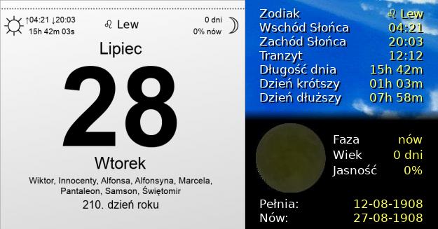 28 Lipca 1908 - Wtorek. Kartka z Kalendarza