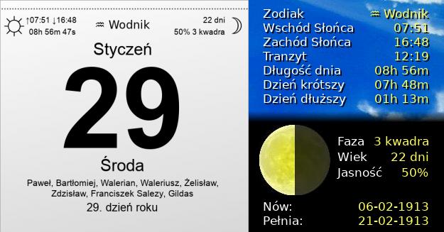 29 Stycznia 1913 - Środa. Kartka z Kalendarza