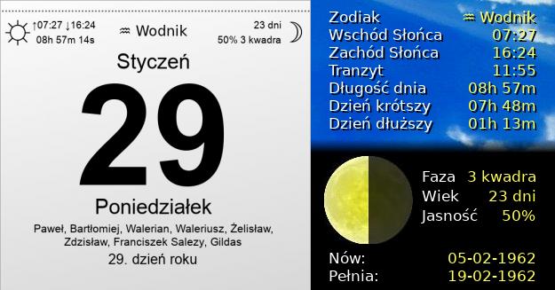 29 Stycznia 1962 - Poniedziałek. Kartka z Kalendarza