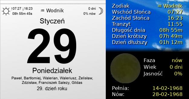 29 Stycznia 1968 - Poniedziałek. Kartka z Kalendarza