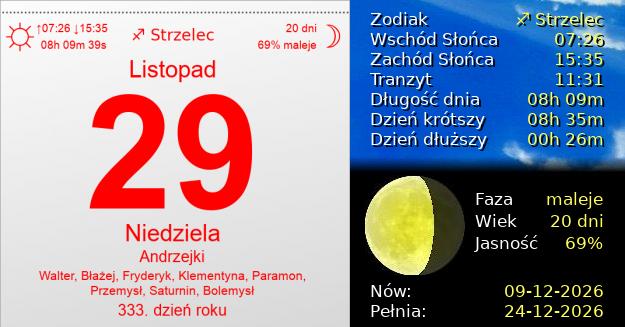 29 Listopada 2026 - Andrzejki. Kartka z Kalendarza