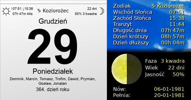 29 Grudnia 1980 - Poniedziałek. Kartka z Kalendarza