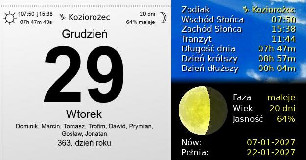 29 Grudnia 2026 - Wtorek. Kartka z Kalendarza