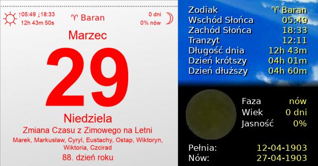 29 Marca 1903 - Zmiana Czasu z Zimowego na Letni. Kartka z Kalendarza
