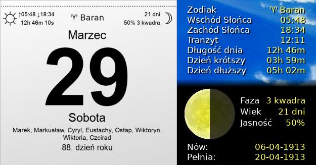 29 Marca 1913 - Sobota. Kartka z Kalendarza
