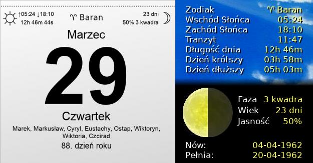 29 Marca 1962 - Czwartek. Kartka z Kalendarza