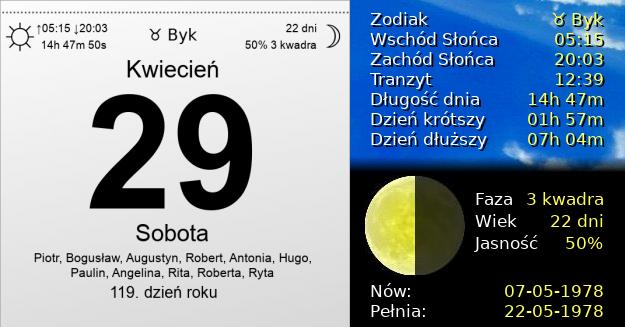29 Kwietnia 1978 - Sobota. Kartka z Kalendarza