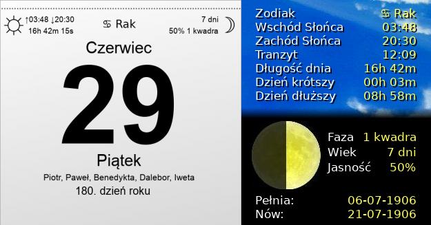 29 Czerwca 1906 - Piątek. Kartka z Kalendarza