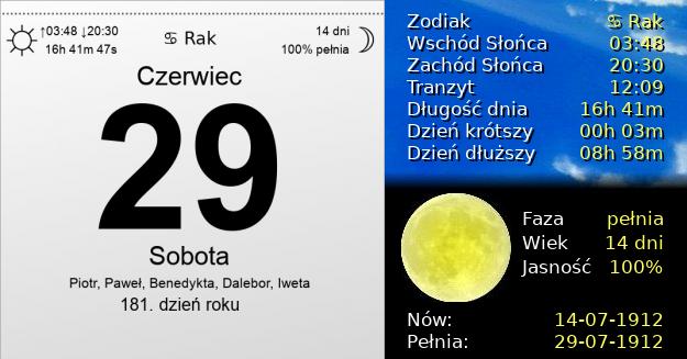 29 Czerwca 1912 - Sobota. Kartka z Kalendarza