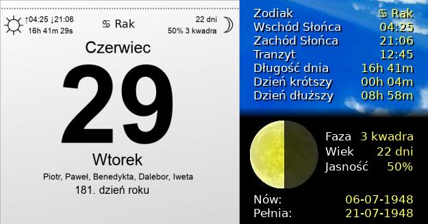 29 Czerwca 1948 - Wtorek. Kartka z Kalendarza