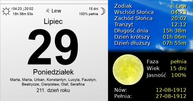 29 Lipca 1912 - Poniedziałek. Kartka z Kalendarza