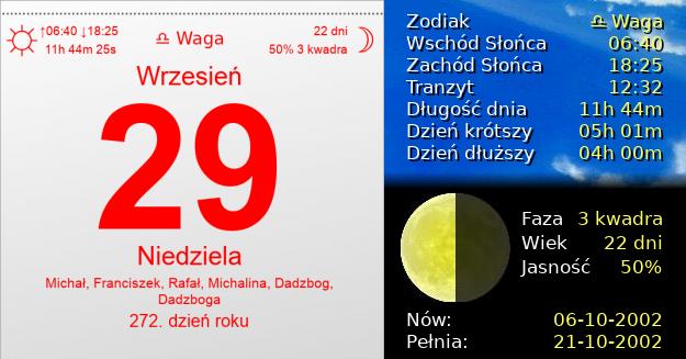 29 Września 2002 - Niedziela. Kartka z Kalendarza