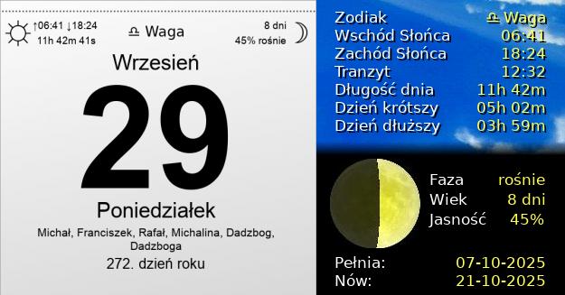 29 Września 2025 - Poniedziałek. Kartka z Kalendarza