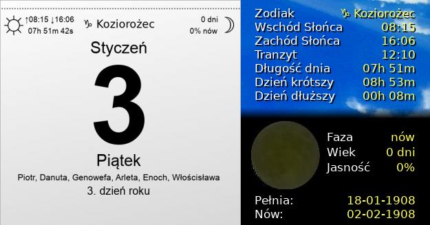 3 Stycznia 1908 - Piątek. Kartka z Kalendarza