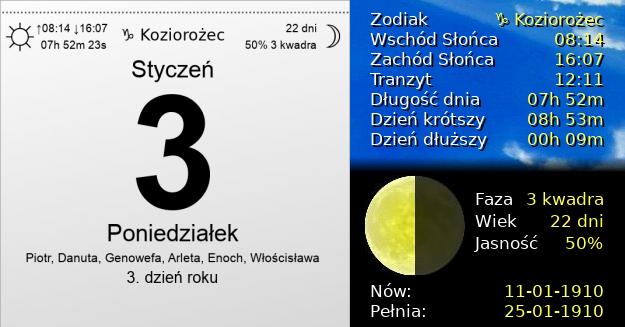 3 Stycznia 1910 - Poniedziałek. Kartka z Kalendarza