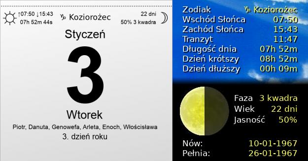 3 Stycznia 1967 - Wtorek. Kartka z Kalendarza