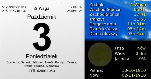 3 Października 1910 - Poniedziałek. Kartka z Kalendarza