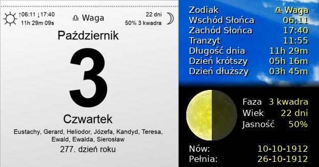 3 Października 1912 - Czwartek. Kartka z Kalendarza