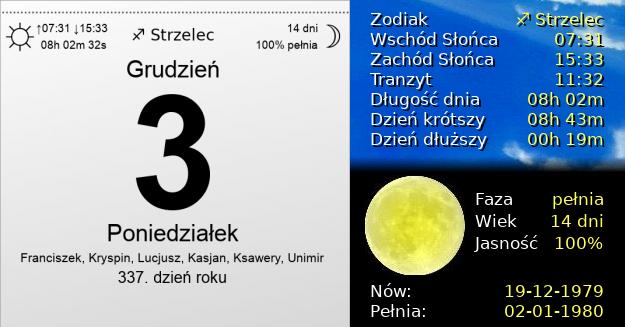 3 Grudnia 1979 - Poniedziałek. Kartka z Kalendarza
