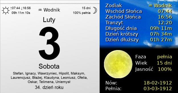 3 Lutego 1912 - Sobota. Kartka z Kalendarza
