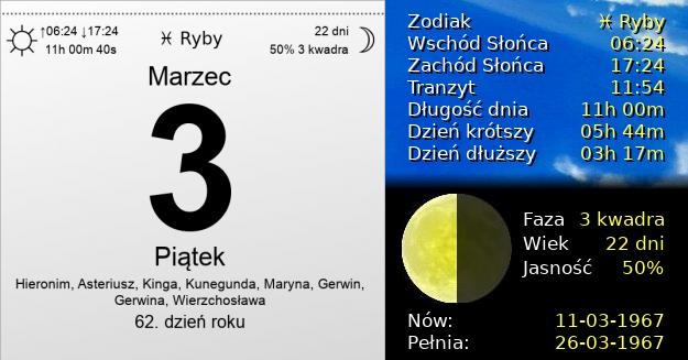 3 Marca 1967 - Piątek. Kartka z Kalendarza