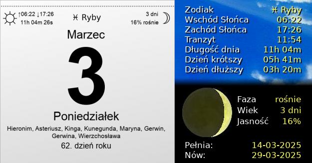 3 Marca 2025 - Poniedziałek. Kartka z Kalendarza