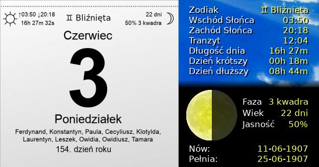 3 Czerwca 1907 - Poniedziałek. Kartka z Kalendarza