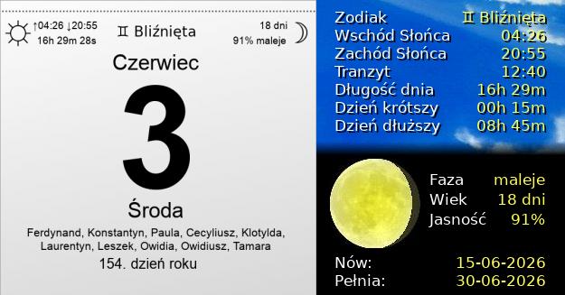 3 Czerwca 2026 - Środa. Kartka z Kalendarza