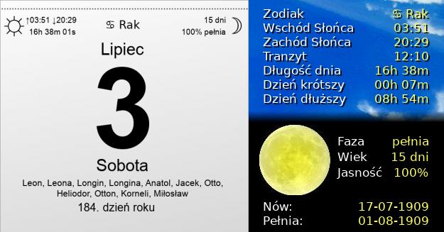 3 Lipca 1909 - Sobota. Kartka z Kalendarza