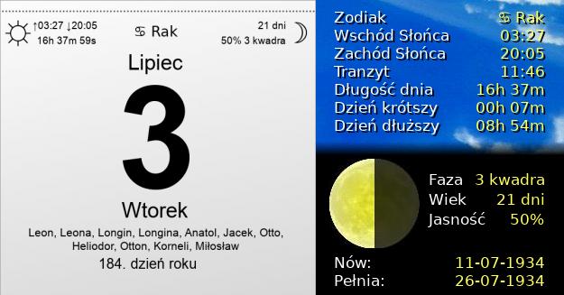 3 Lipca 1934 - Wtorek. Kartka z Kalendarza
