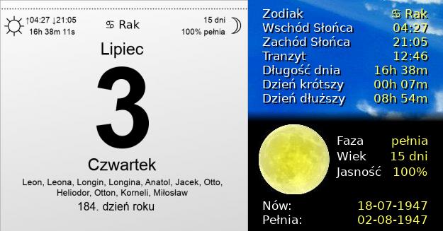 3 Lipca 1947 - Czwartek. Kartka z Kalendarza