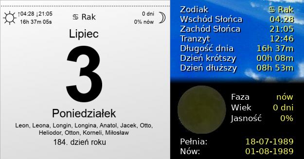 3 Lipca 1989 - Poniedziałek. Kartka z Kalendarza