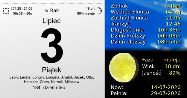 3 Lipca 2026 - Piątek. Kartka z Kalendarza