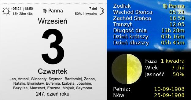 3 Września 1908 - Czwartek. Kartka z Kalendarza