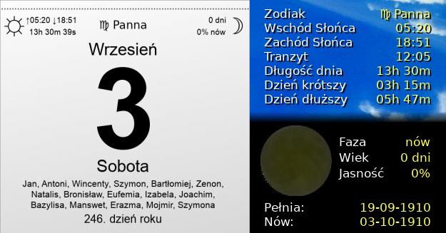 3 Września 1910 - Sobota. Kartka z Kalendarza