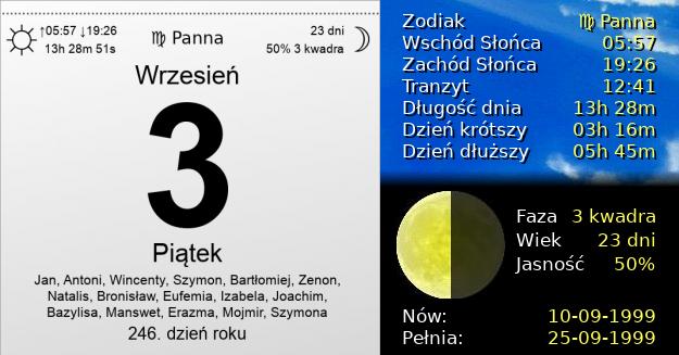 3 Września 1999 - Piątek. Kartka z Kalendarza