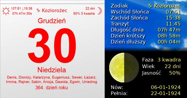30 Grudnia 1923 - Niedziela. Kartka z Kalendarza
