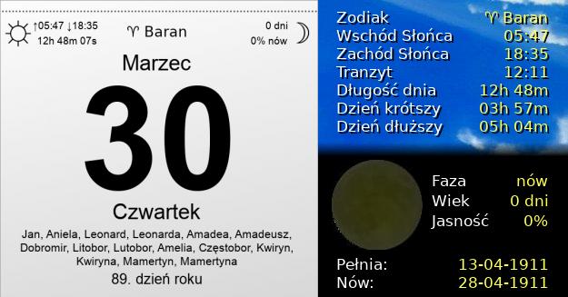 30 Marca 1911 - Czwartek. Kartka z Kalendarza