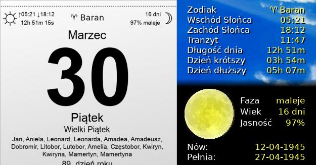 30 Marca 1945 - Wielki Piątek. Kartka z Kalendarza