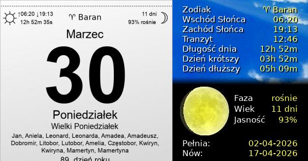 30 Marca 2026 - Wielki Poniedziałek. Kartka z Kalendarza