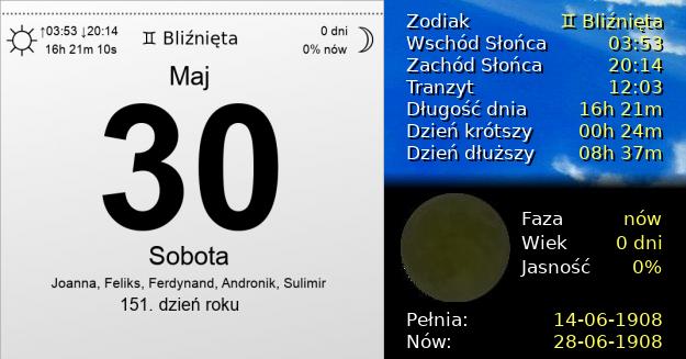 30 Maja 1908 - Sobota. Kartka z Kalendarza